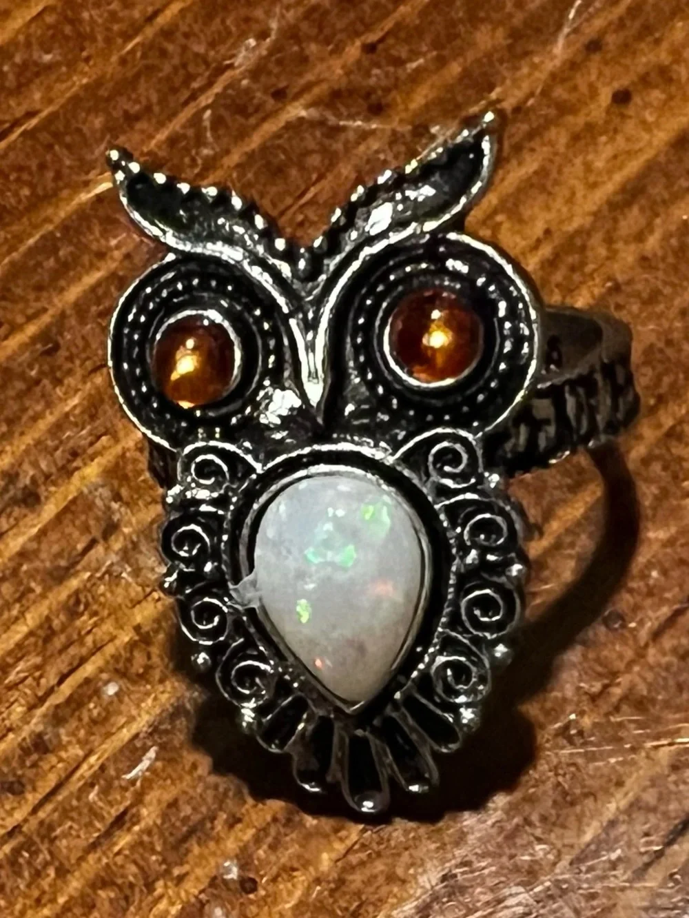 925 Silver Opal Owl Ring Boho Statement Piece